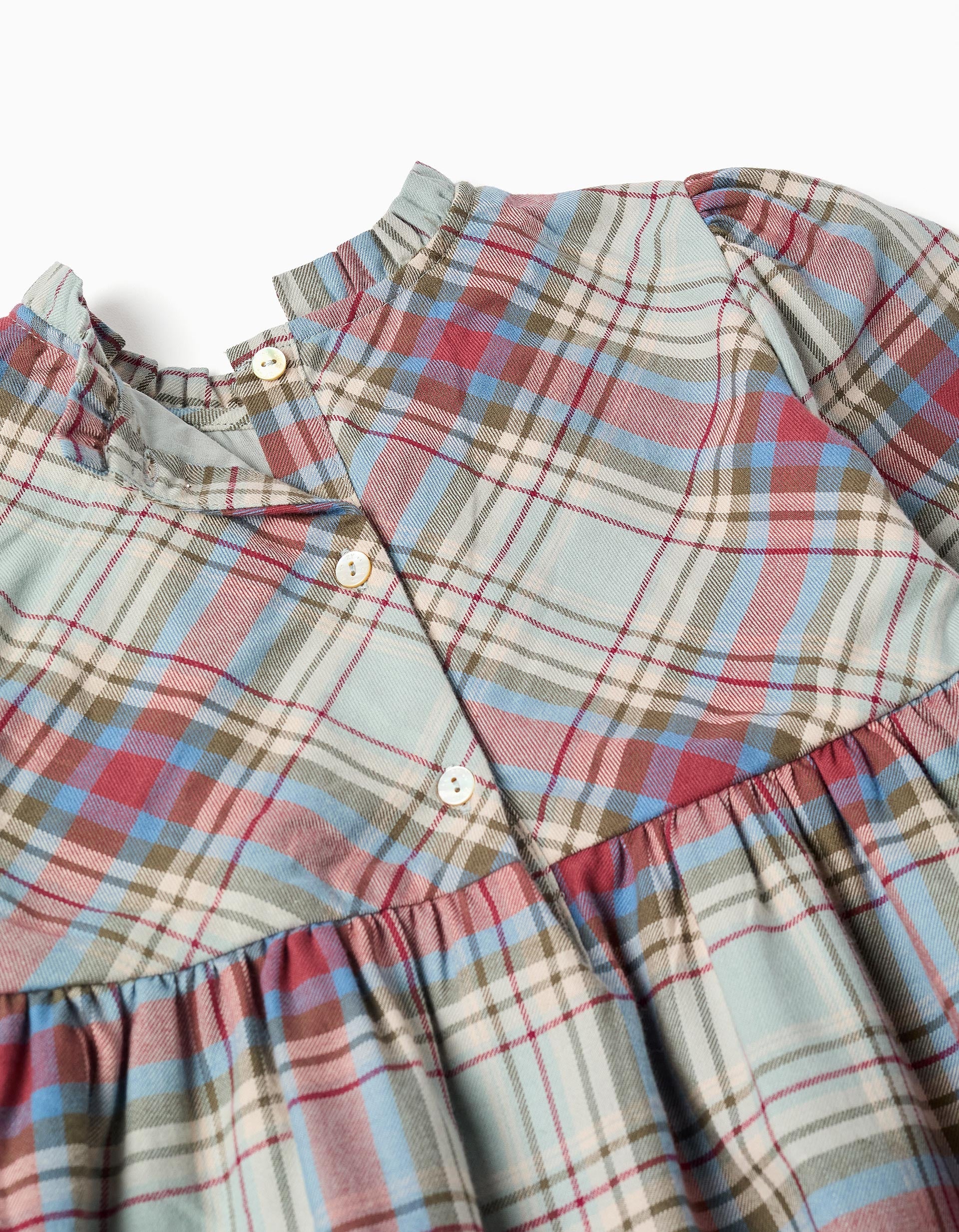 Cotton dress with ruffles and check 'B&S' for girls, multicolour