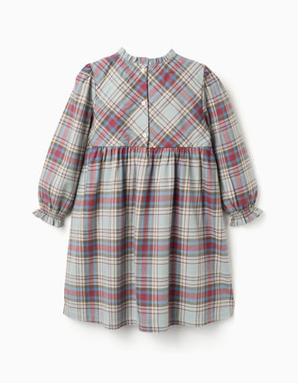 Vestido de algodón con volantes y cuadros 'B&S' para niña, multicolor