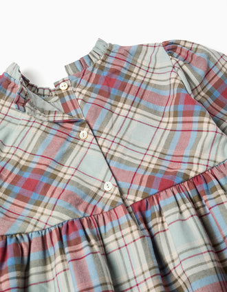 Vestido de algodón con volantes y cuadros 'B&S' para niña, multicolor