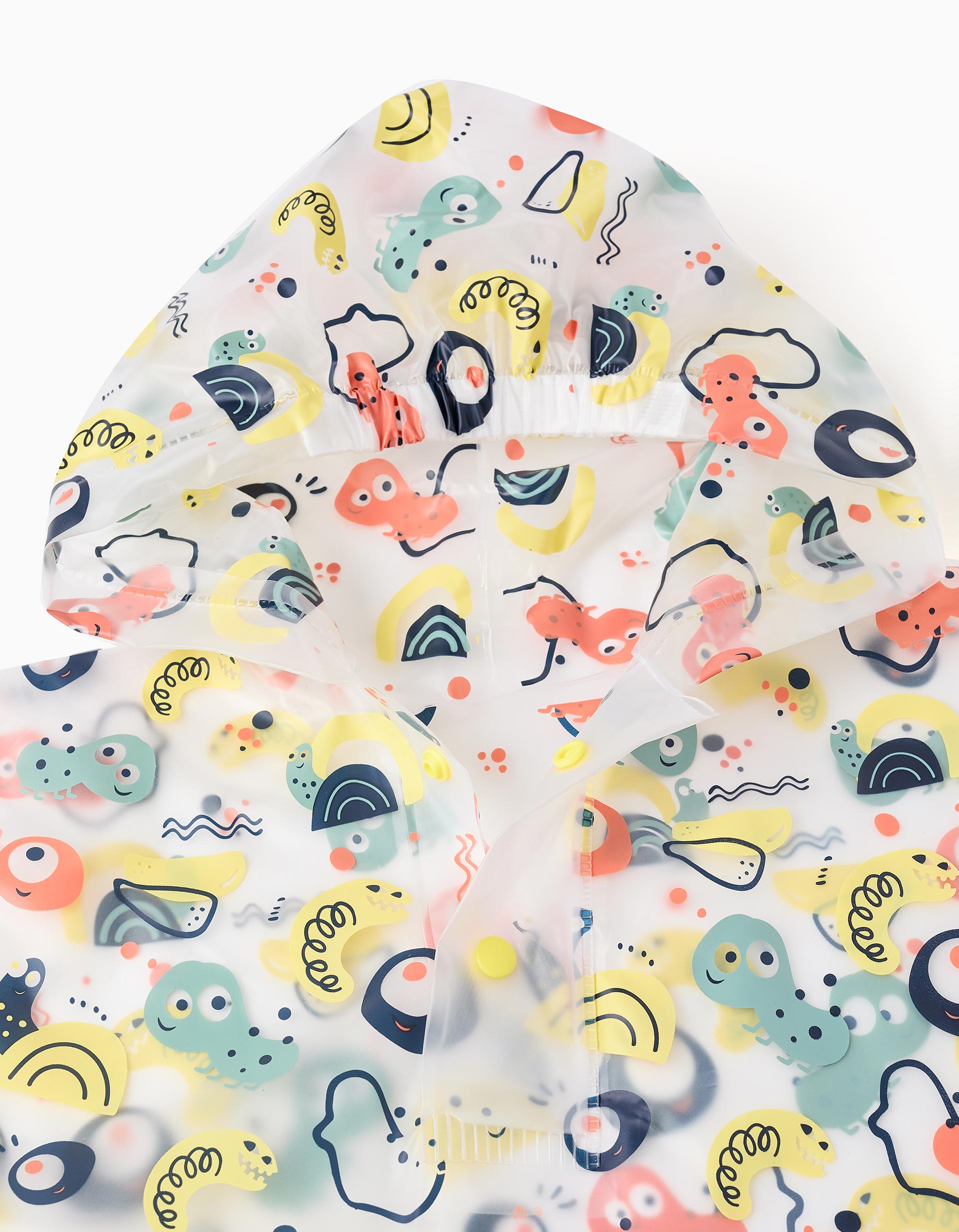 Poncho impermeável com capuz e motivo para bebé menino, transparente