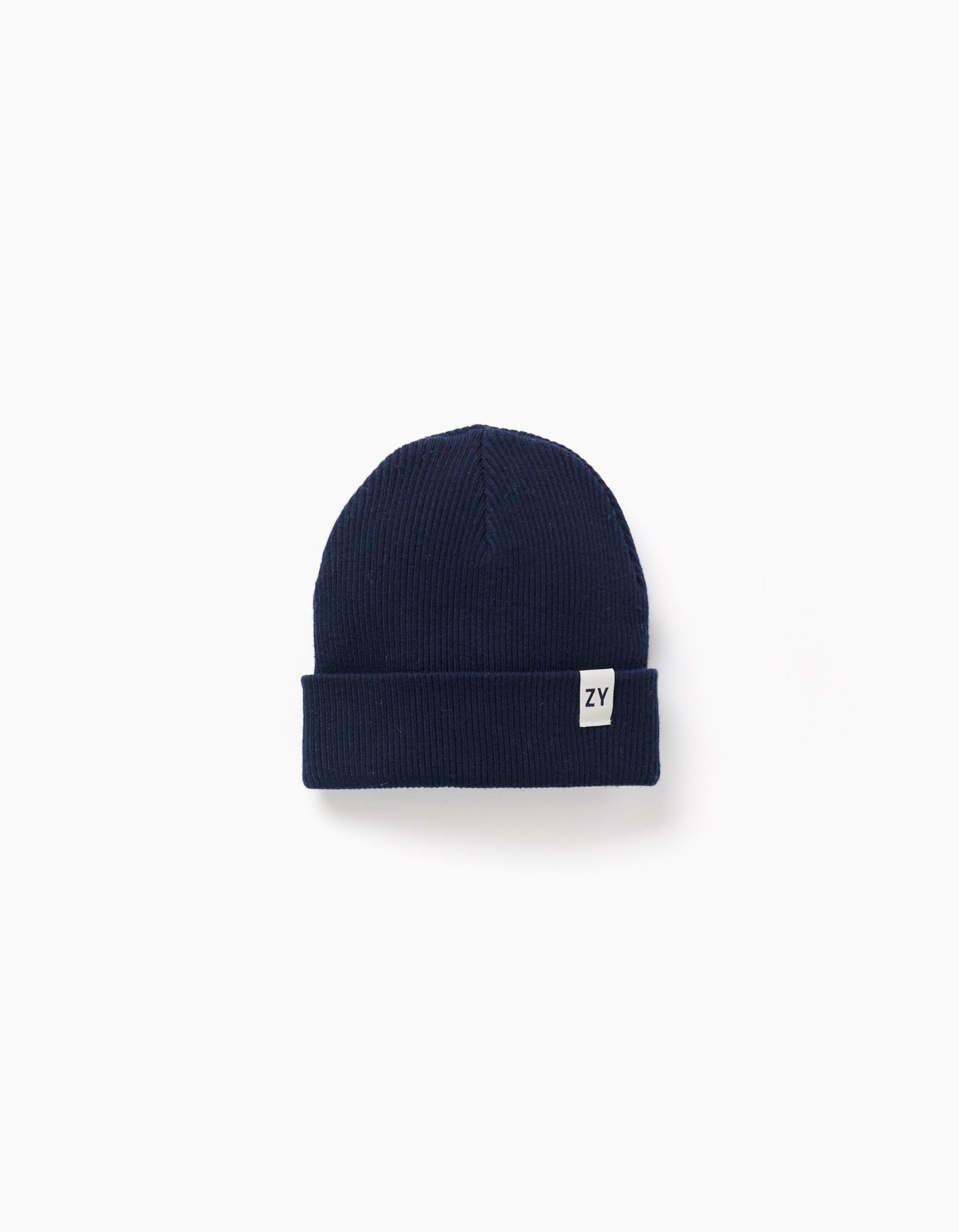 Ribbed beanie in flexible knit for boys, dark blue
