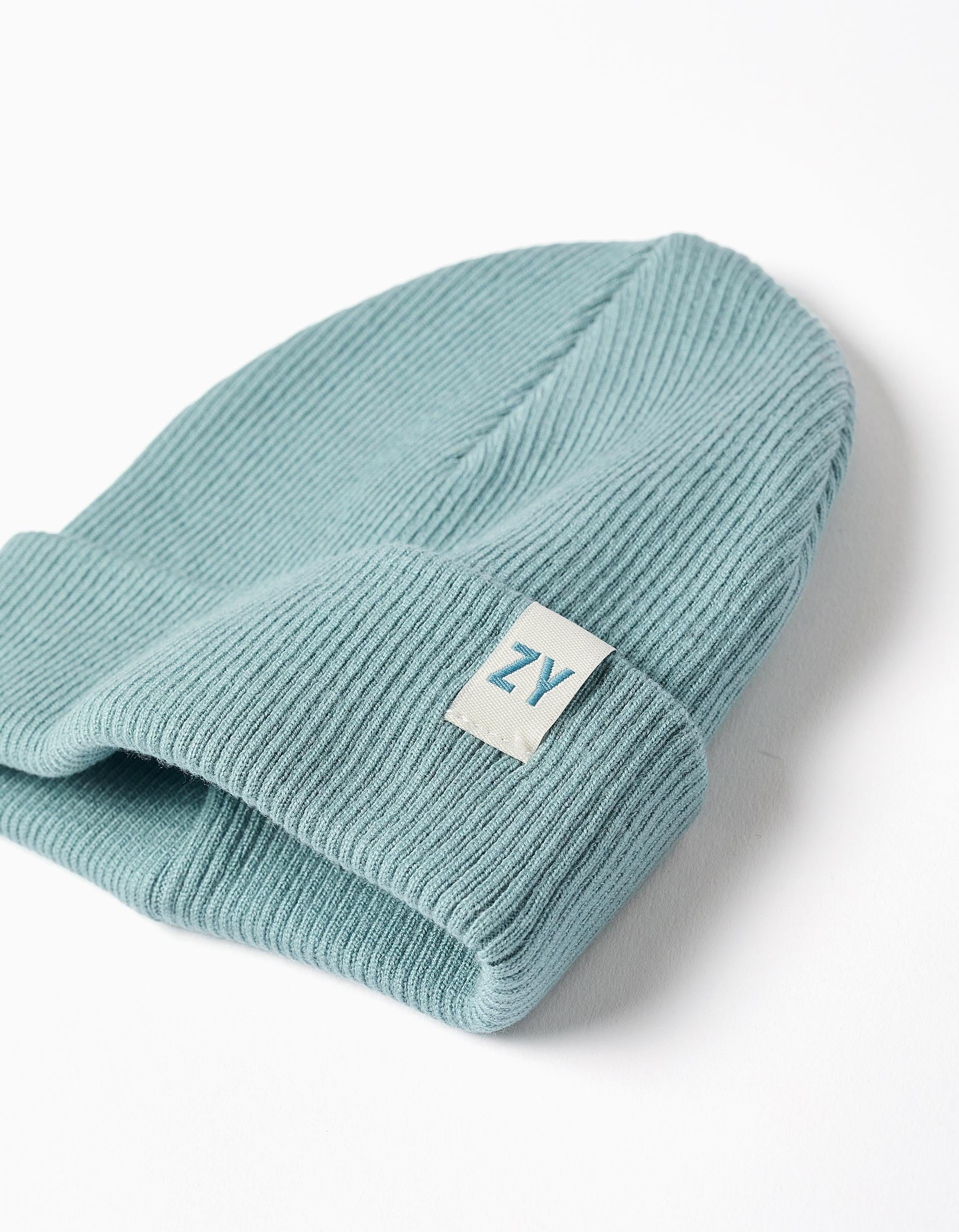 Bonnet côtelé en maille souple pour garçon, bleu-vert