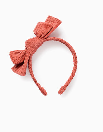 Diadema con Lazo de Pana para Bebé y Niña, Terracota