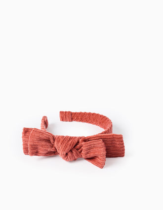 Diadema con Lazo de Pana para Bebé y Niña, Terracota