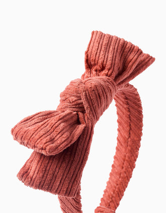 Diadema con Lazo de Pana para Bebé y Niña, Terracota