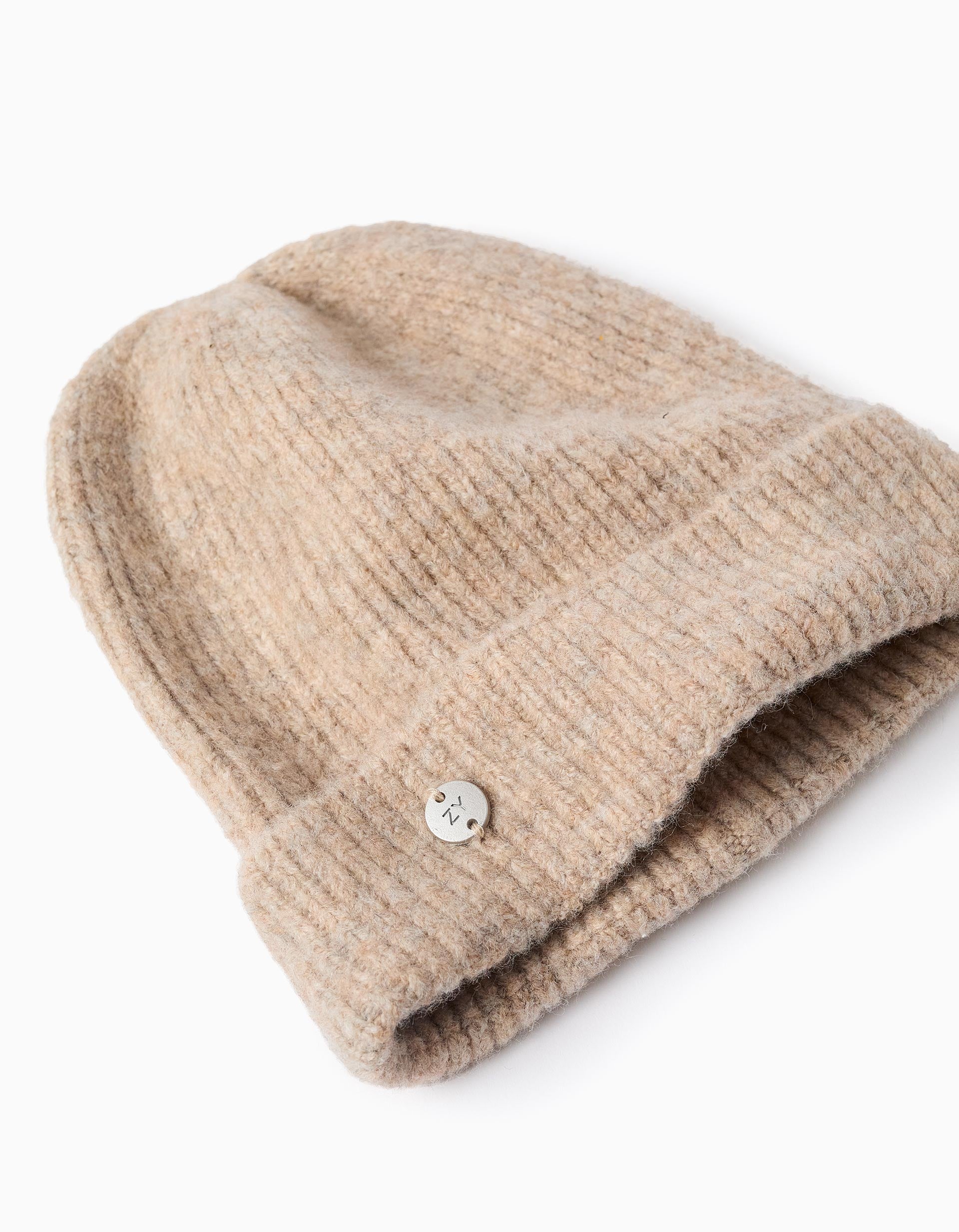 Gorro de malha canelada para menina, bege