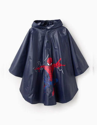 Poncho Impermeable con Capucha para Niño 'Spiderman', Azul Oscuro