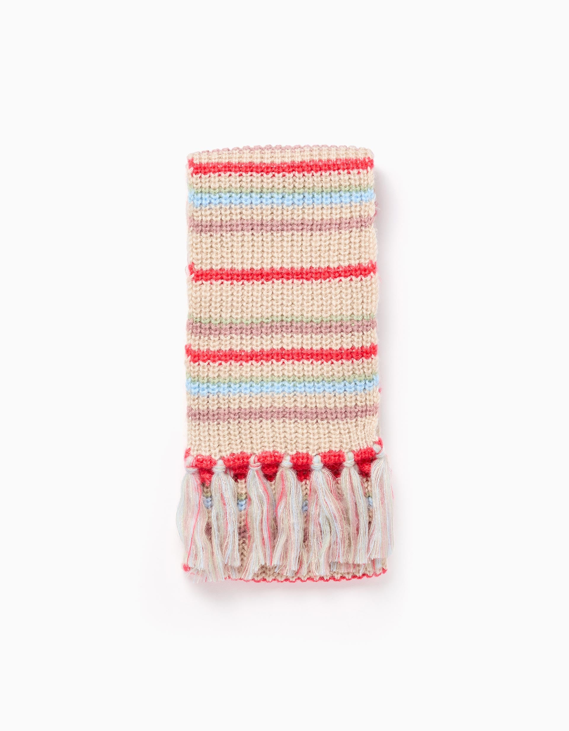 Cachecol de malha com franjas e jacquard para menina, multicolor