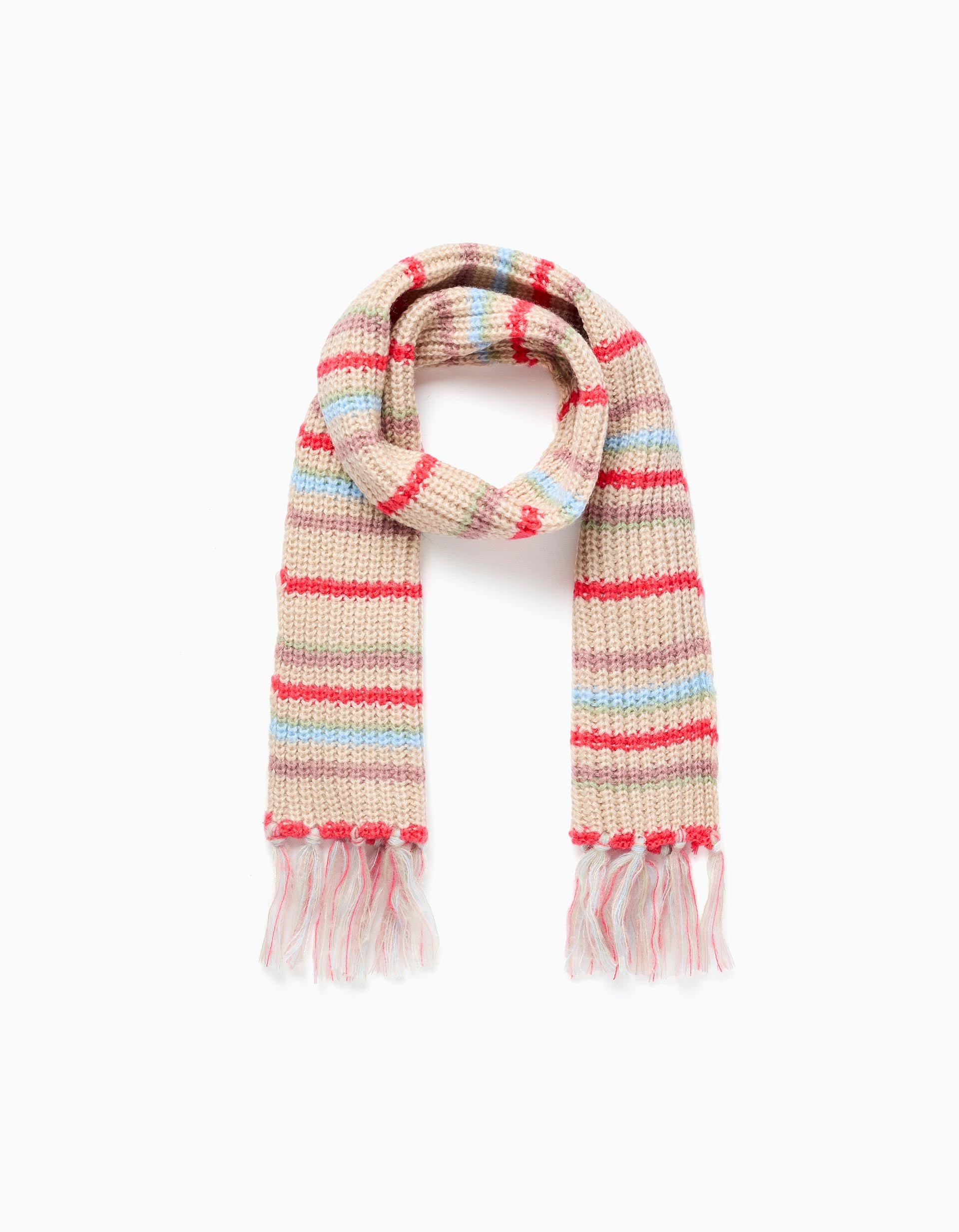 Cachecol de malha com franjas e jacquard para menina, multicolor