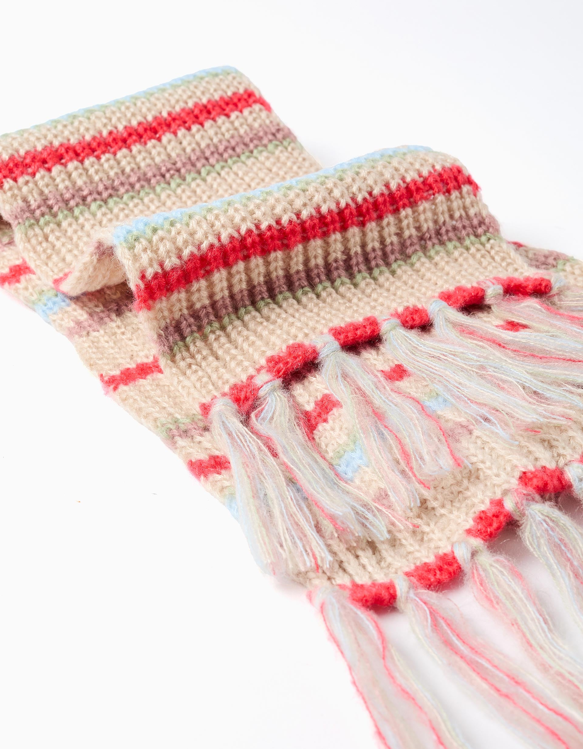 Cachecol de malha com franjas e jacquard para menina, multicolor