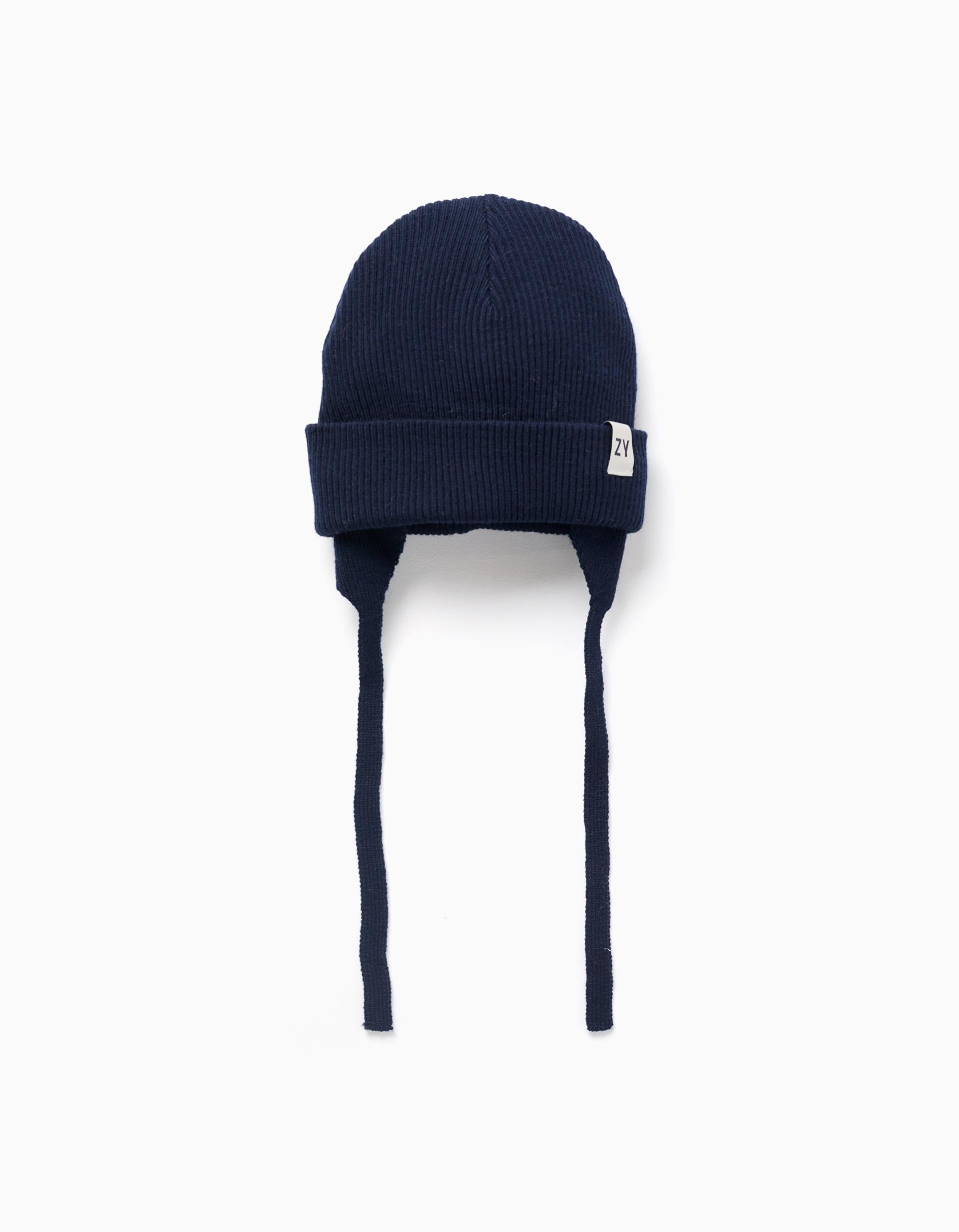 Gorro de punto con tirantes y orejeras para bebé niño, azul oscuro