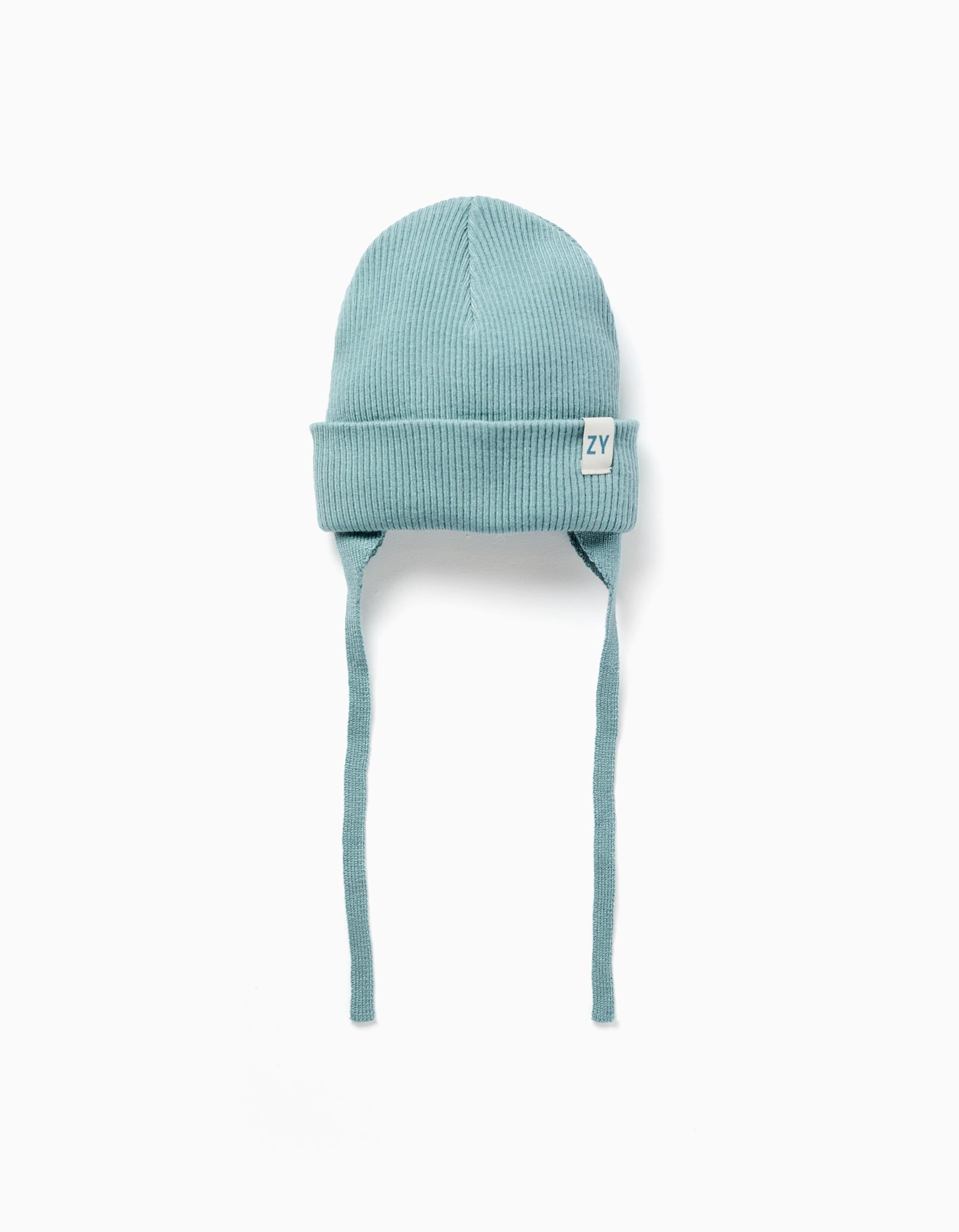 Gorro de punto con tirantes y orejeras para bebé niño, azul verde