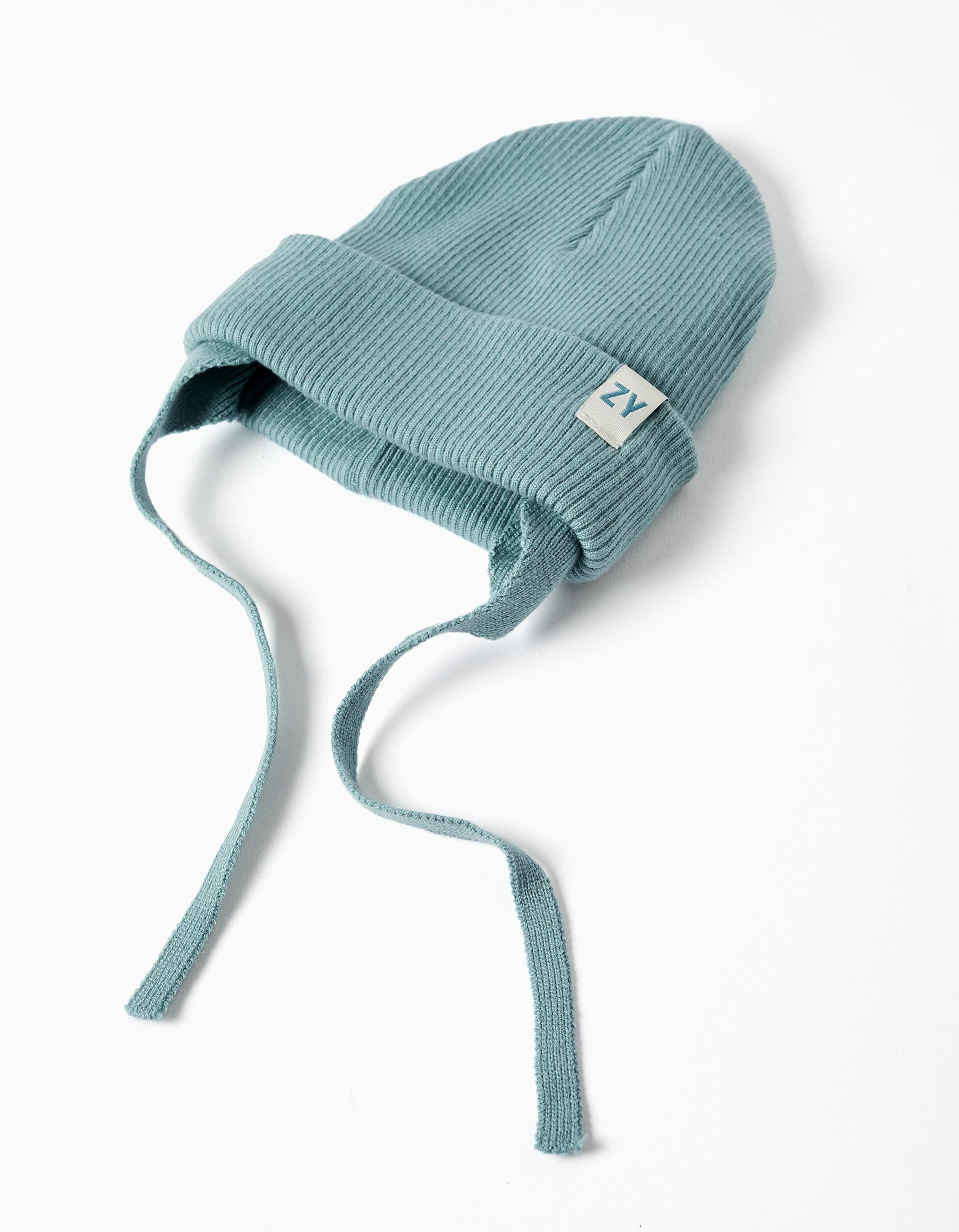 Gorro de punto con tirantes y orejeras para bebé niño, azul verde