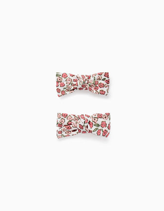 Pack 2 Horquillas con Lazo Floral para Bebé y Niña, Blanco/Rosa