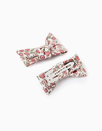 Pack 2 Horquillas con Lazo Floral para Bebé y Niña, Blanco/Rosa