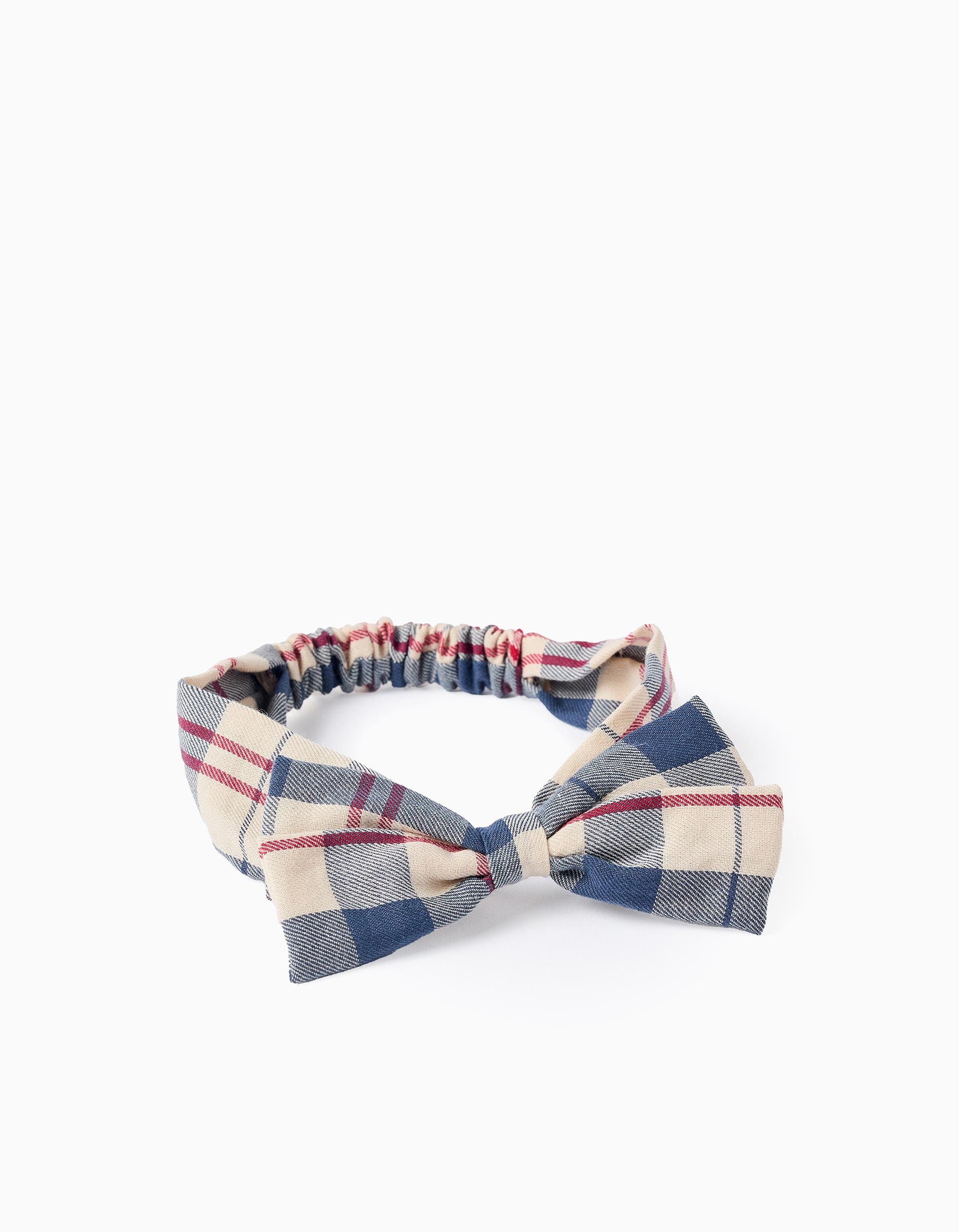 Checked elastic headband with bow 'B&S' for babies and girls, multicolour