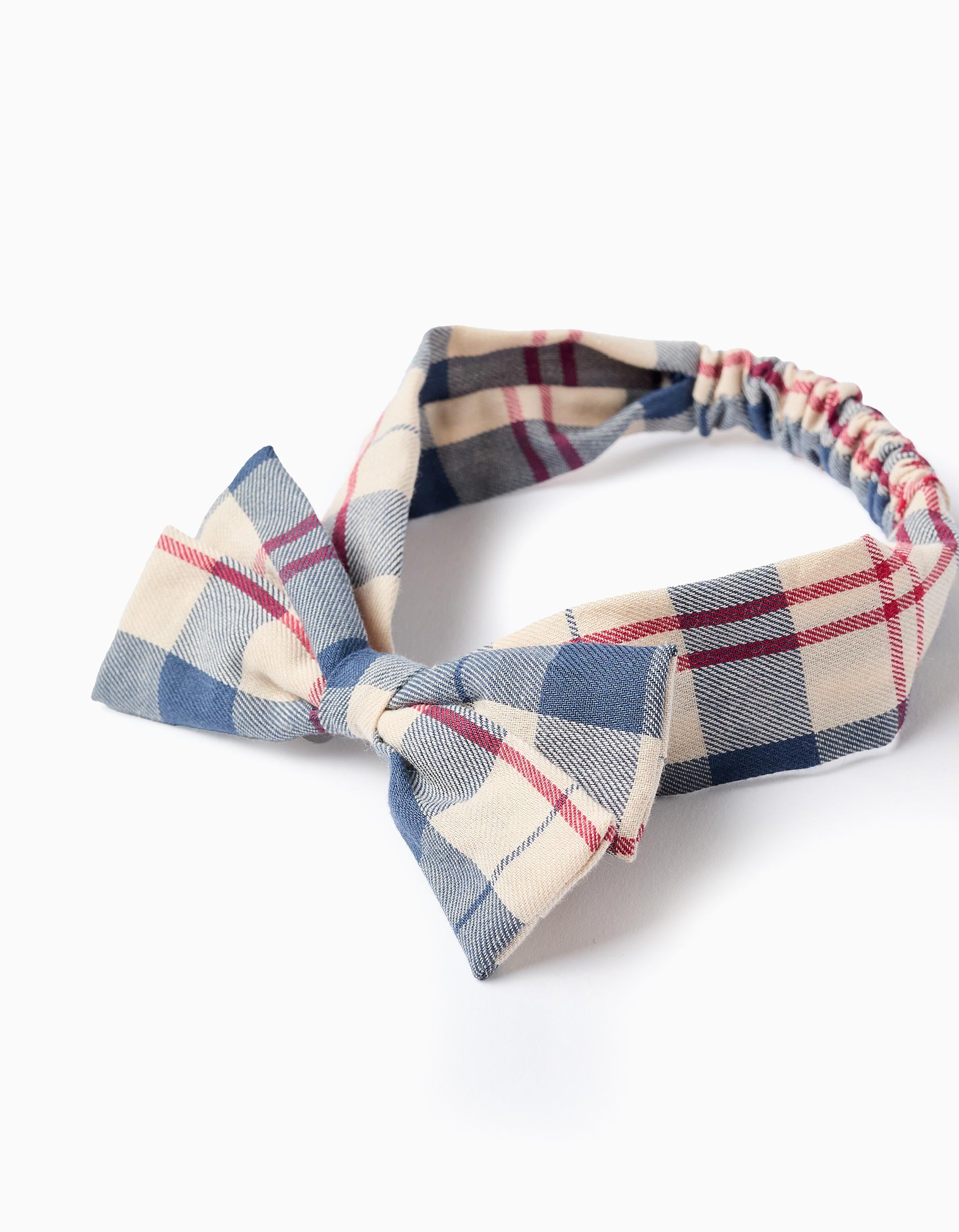 Checked elastic headband with bow 'B&S' for babies and girls, multicolour