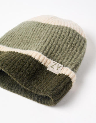 Gorro em malha canelada para menino, bege/verde