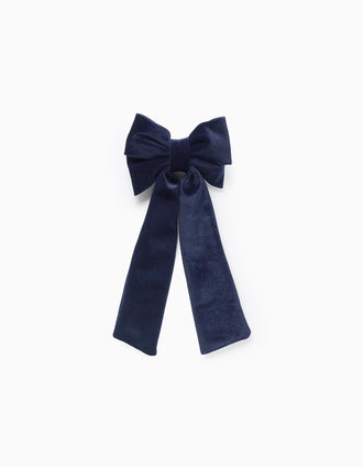 Pasador con Lazo de Terciopelo para Bebé y Niña, Azul Oscuro
