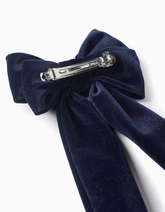 Pasador con Lazo de Terciopelo para Bebé y Niña, Azul Oscuro