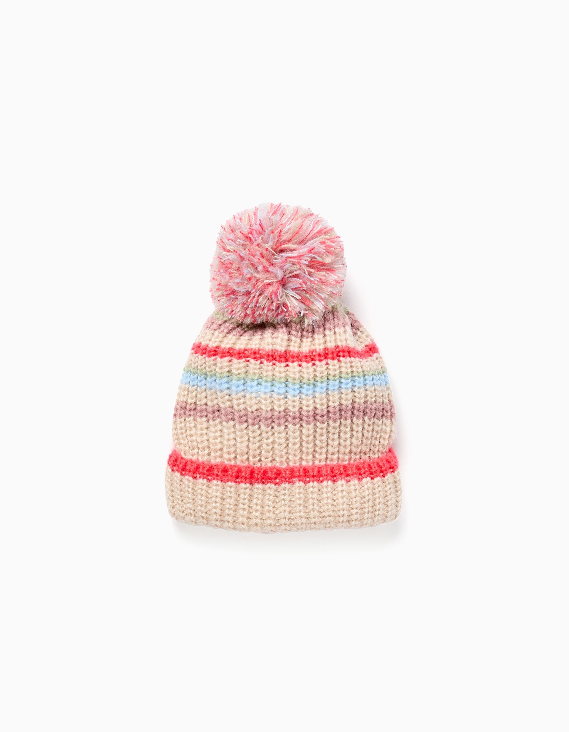 Gorro de malha com jacquard e pompom para menina, multicolor