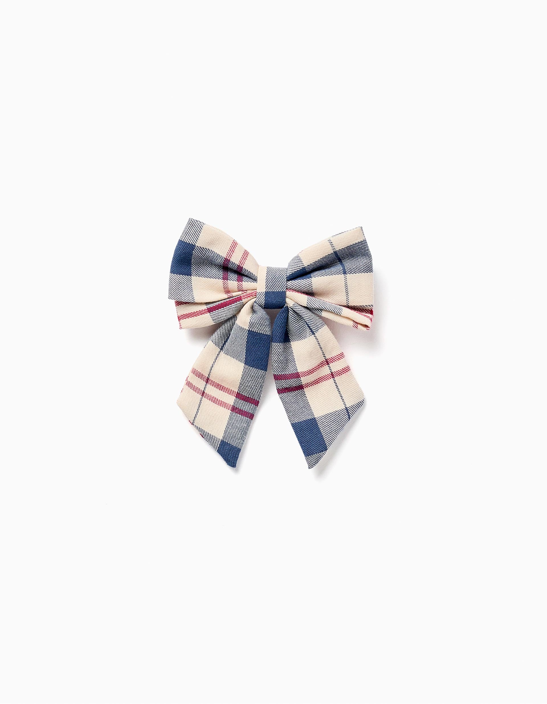 Hair slide with checked bow 'B&S' for babies and girls, multicolour