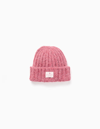 Gorro de punto grueso trenzado para niña, rosa oscuro