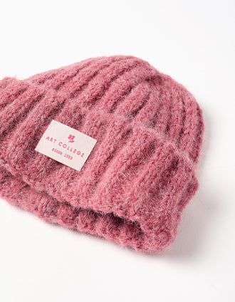 Gorro de punto grueso trenzado para niña, rosa oscuro