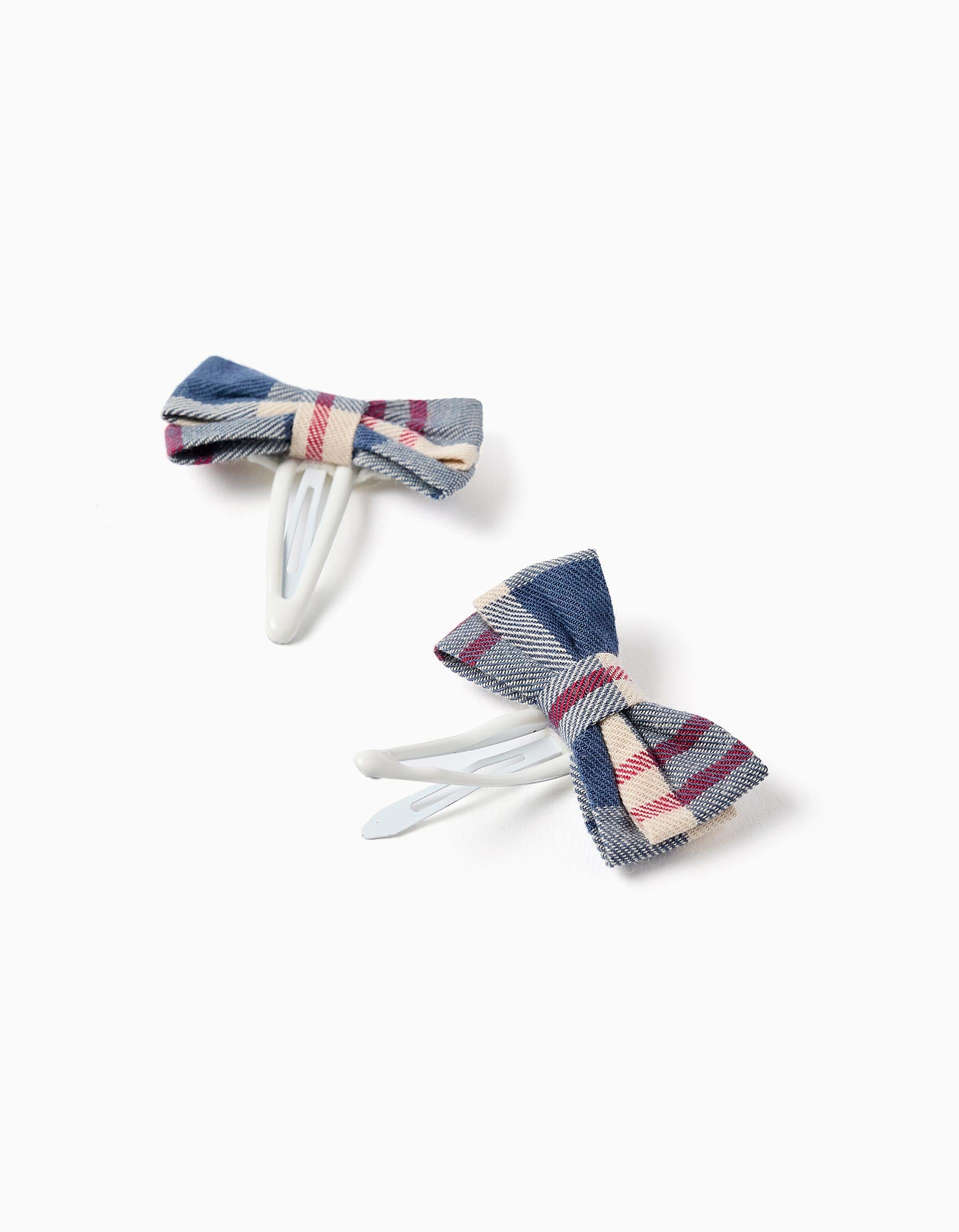 2 hair clips with checked bow 'B&S' for babies and girls, multicolour