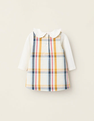 Bodysuit + Pinafore Dress with Check for Newborn Girls 'B&S', Multicolour