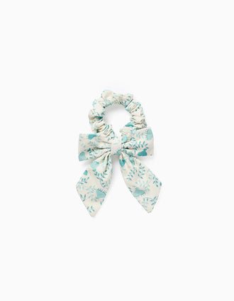 Coletero Scrunchie Floral con Lazo para Bebé y Niña, Blanco/Verde