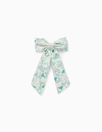 Pasador con Lazo Floral para Bebé y Niña, Blanco/Verde