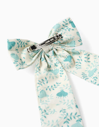 Pasador con Lazo Floral para Bebé y Niña, Blanco/Verde