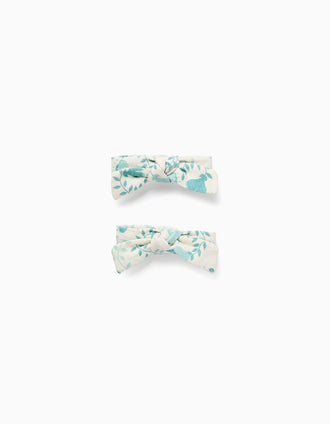Pack 2 Horquillas con Lazo Floral para Bebé y Niña, Blanco/Verde