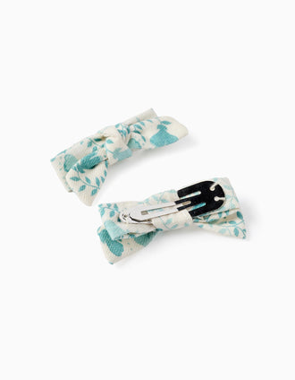 Pack 2 Horquillas con Lazo Floral para Bebé y Niña, Blanco/Verde
