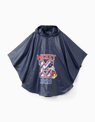 Poncho impermeável Mickey com capuz para bebé e menino, azul-escuro
