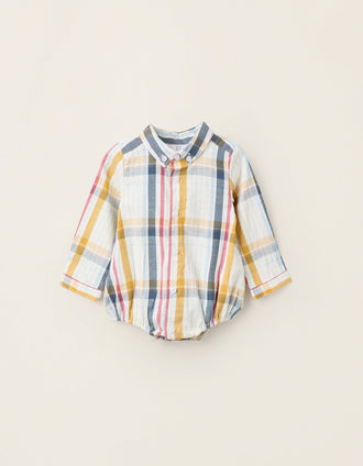 Body-Camisa de Algodão com Xadrez para Recém-Nascido 'B&S', Multicolor