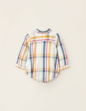 Body-Camisa de Algodão com Xadrez para Recém-Nascido 'B&S', Multicolor