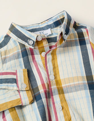 Body-Camisa de Algodão com Xadrez para Recém-Nascido 'B&S', Multicolor