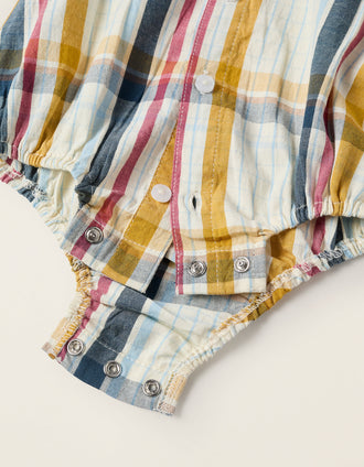 Body-Camisa de Algodão com Xadrez para Recém-Nascido 'B&S', Multicolor