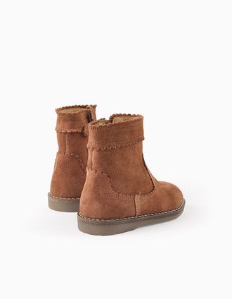 Suede Ankle Boots with Scalloped Effect for Baby Girls, Camel