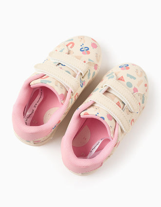 Trainers with Pattern and Touch-fasteners for Baby Girls, Beige/Pink