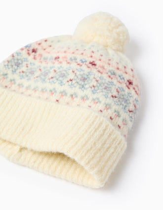 Gorro + guantes de punto con jacquard para niña, blanco
