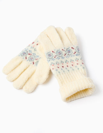 Gorro + guantes de punto con jacquard para niña, blanco