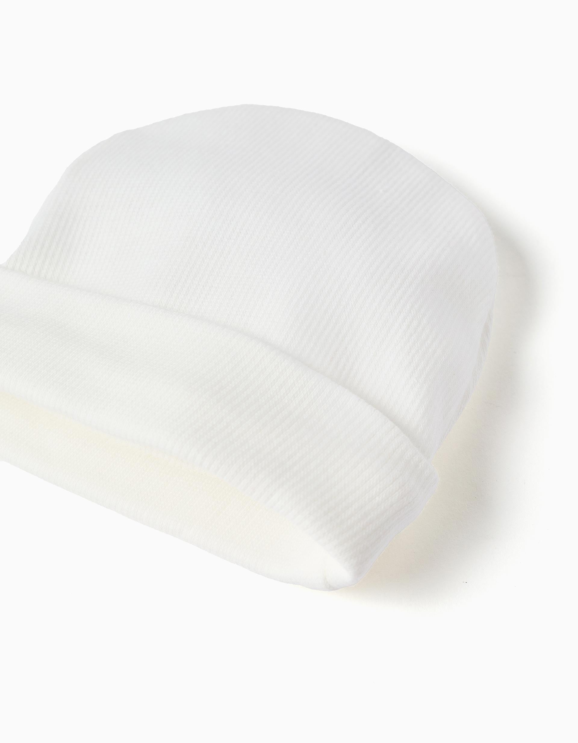 Conjunto de gorro + luvas de malha para recém-nascidos, branco