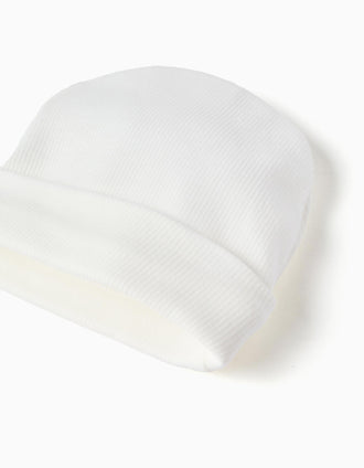 Conjunto de gorro + guantes de punto para recién nacidos, blanco
