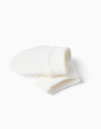 Conjunto de gorro + guantes de punto para recién nacidos, blanco