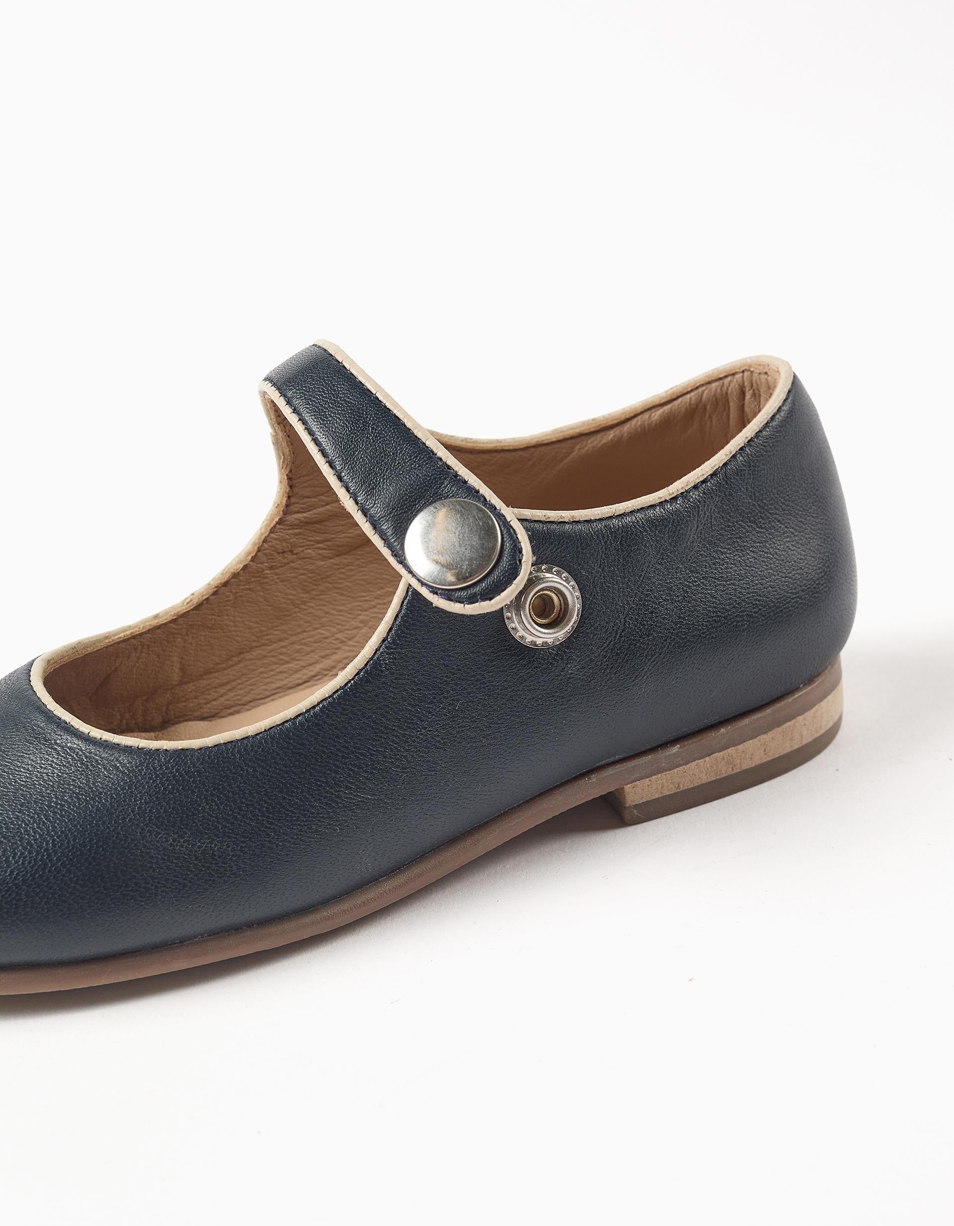 Sabrinas T-Bar em Pele para Menina, Azul-Escuro