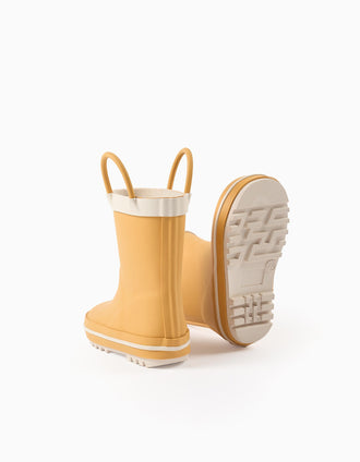 Bottes de Pluie avec Rayures Cointrasteées pour Bébé Garçon, Jaune/Blanc