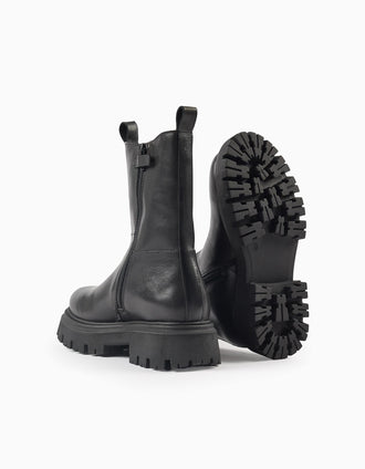 Botas de Pele com Painel Elástico para Menina, Preto